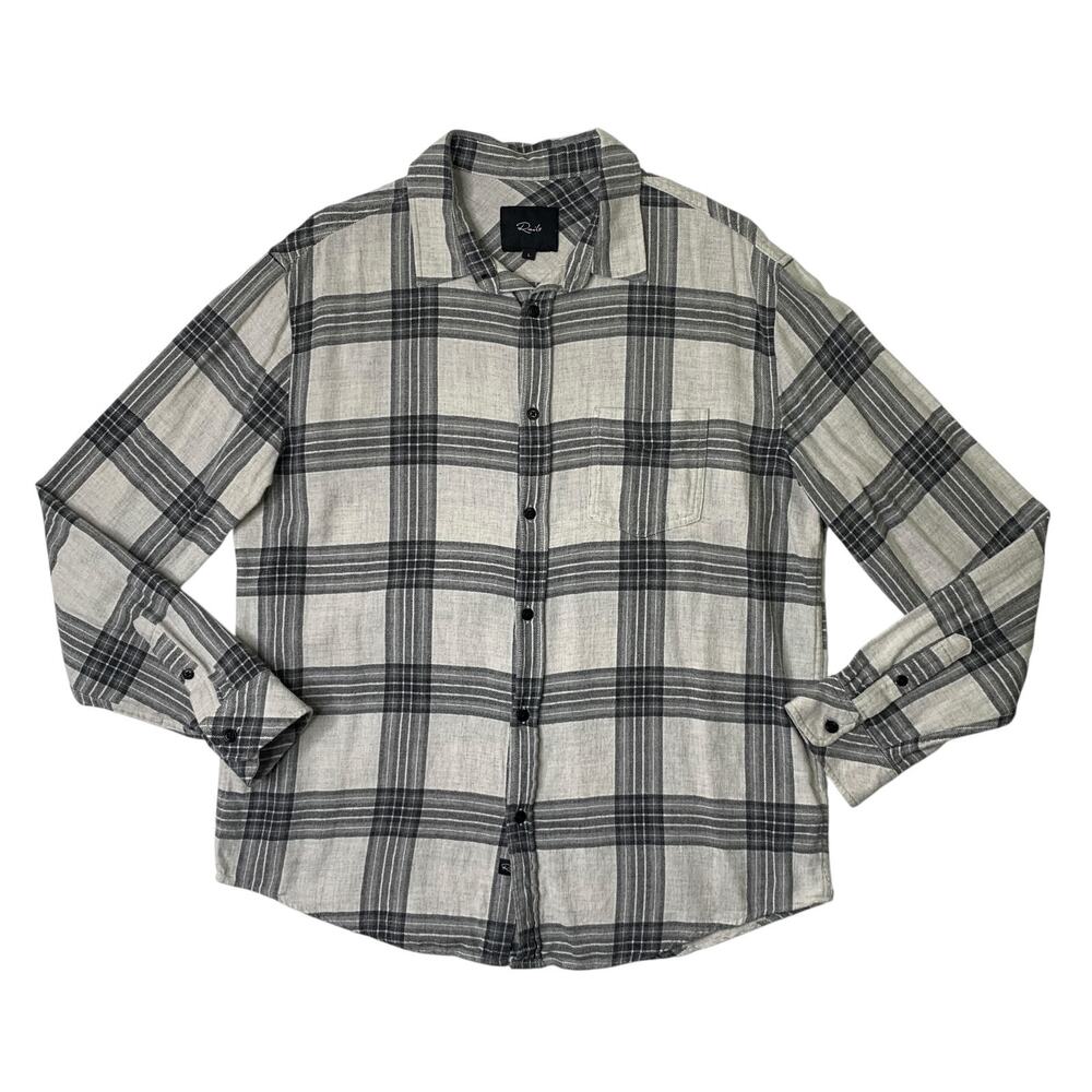 Rails Shirt Men L Large Grey Lennox Brushed Cotton Blend Plaid Flannel Button Up